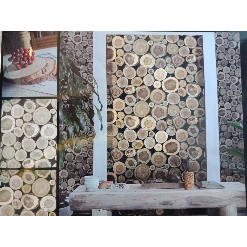 Wallpapper dinding motif Kayu gelondong bertekstur .Rock