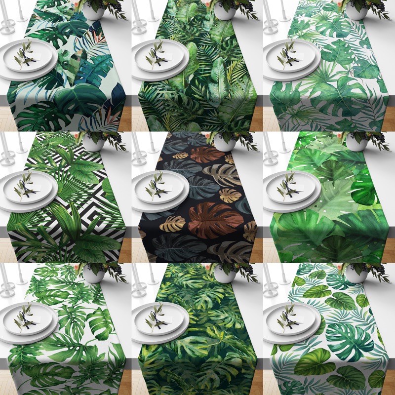 Taplak Meja Panjang / Table Runner Motif Daun / Leaves / Monstera 140x40 cm