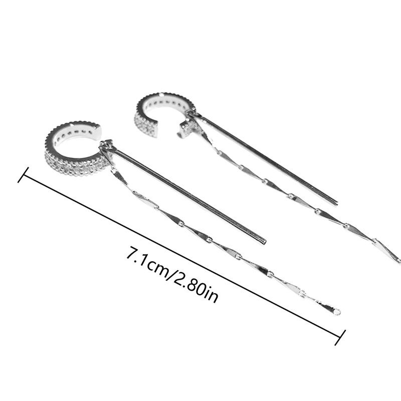 Anting Klip Tanpa Tindik Bentuk C Rumbai Panjang Hias Zircon Untuk Wanita