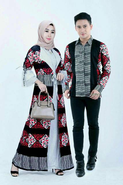 BISA COD / Best Seller Couple Gamis Kerah Jazz dan Kemeja Lengan Panjang Motif Sogan