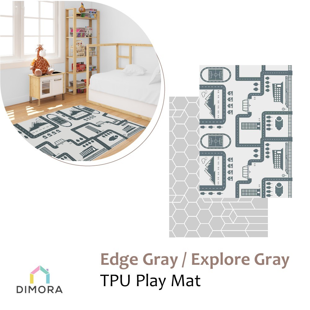 Dimora TPU Small  Playmat (100 x 140 x 1.5cm) - Alas Bermain atau Tikar Anak/bayi-Explore Grey