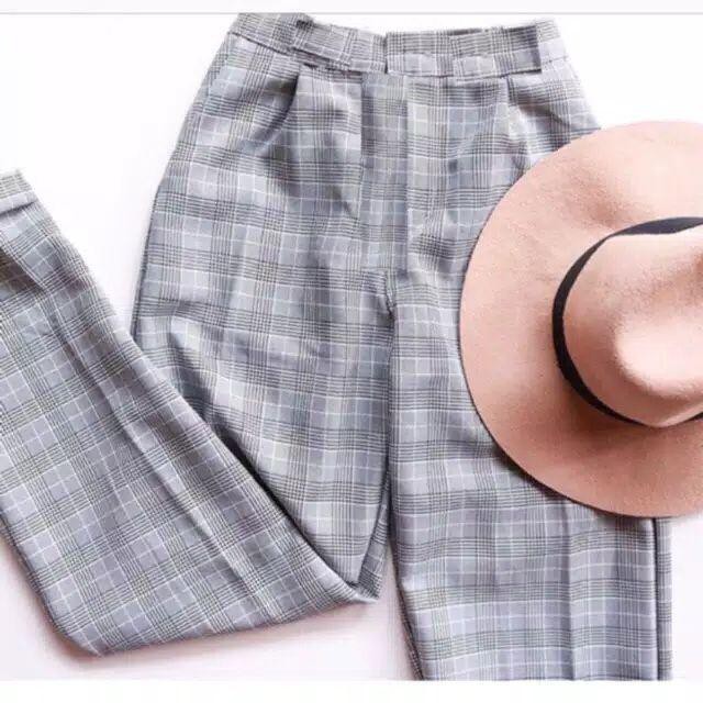 CELANA WANITA BERSHKA PLAID PANTS