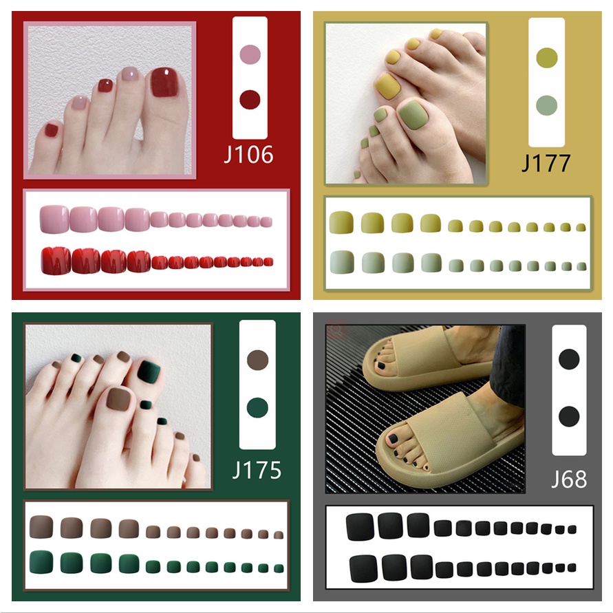 24pcs Kuku Kaki Palsu Dengan Perekat Untuk Nail Art