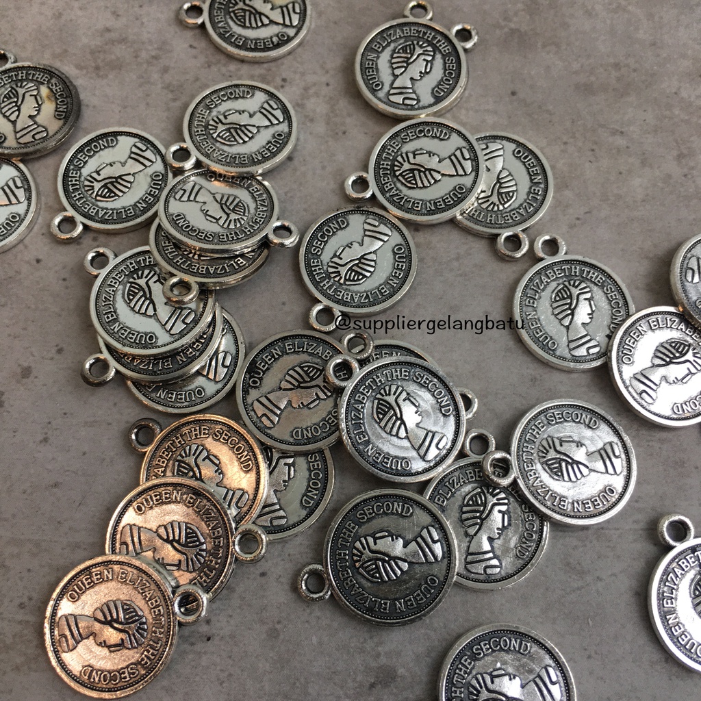 Aksesoris bandul koin charms logam coin SILVER bahan gelang kalung