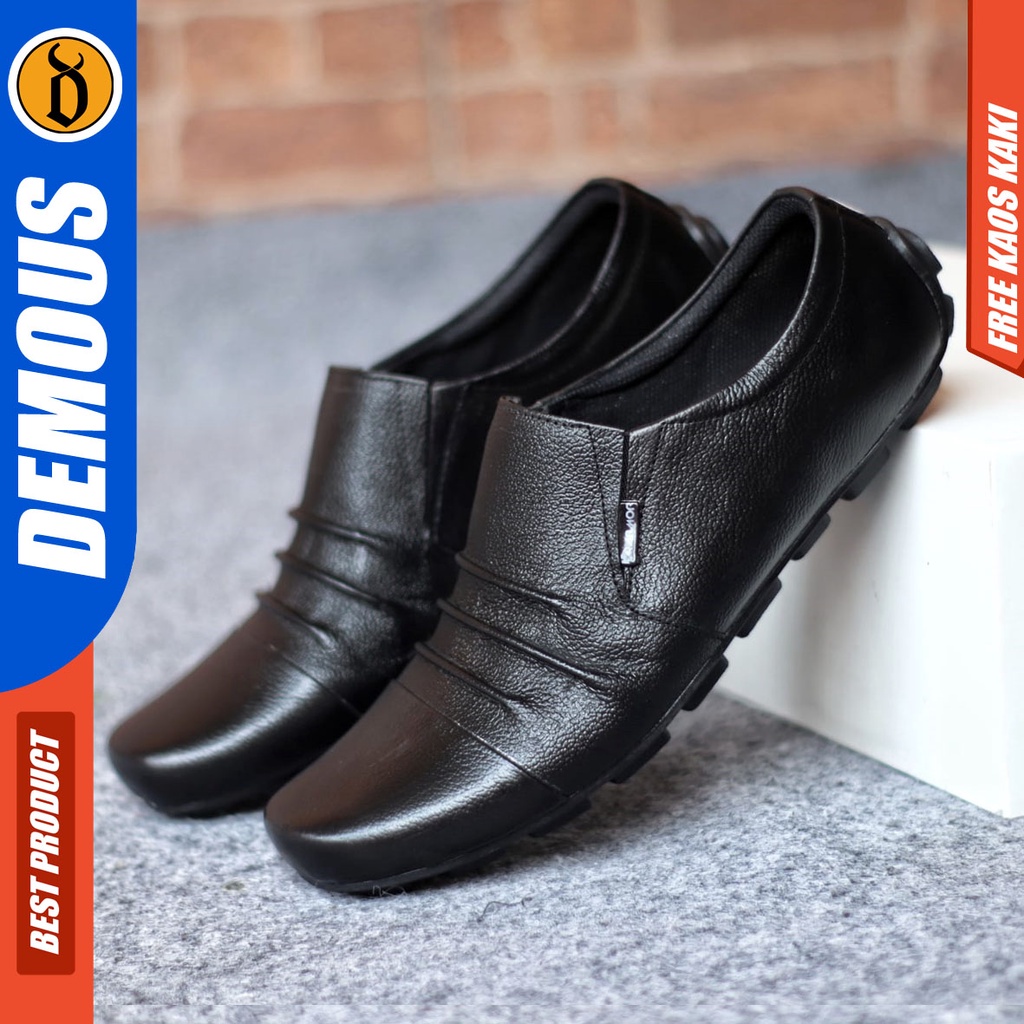 DEMOUS FOLD Sepatu Casual Formal Pantofel Kerja Kantor Pria Kulit Asli Hitam