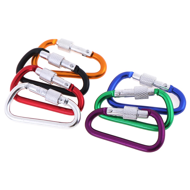 (LUCKID) 2pcs Carabiner D-Ring Bahan Aluminum Warna Acak Untuk Outdoor