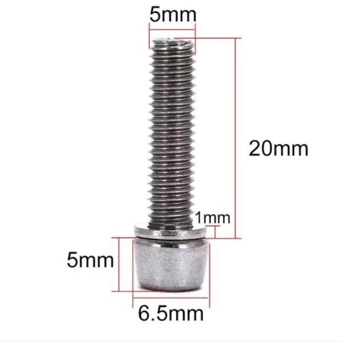 Baut Stem Sepeda M5 &amp; M6 kunci L ukuran 4 mm