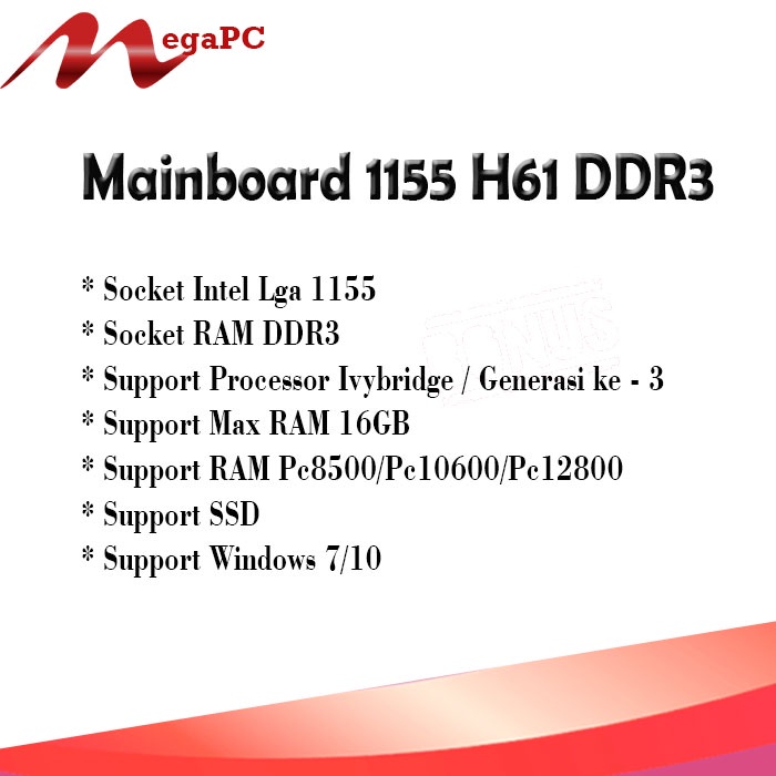 Paket Mobo H61 + ci5 3470 + Fan + RAM 4GB + Hdd 500GB + windows 7/10