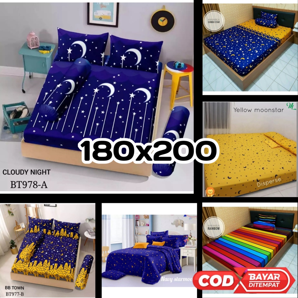 Sprei 1 Set 2 Sarung Bantal 1 Sarung Guling UK 180x200 No 1 Motif Bulan Bintang
