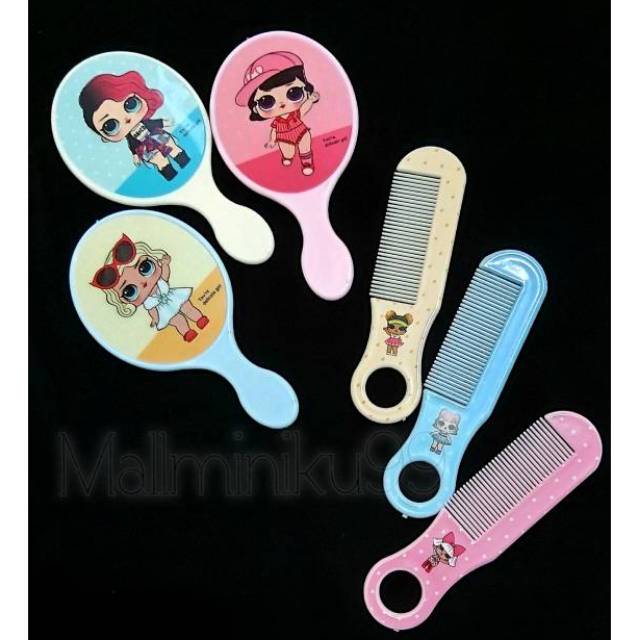 Kaca dan sisir set -  cermin mini set  sisir / kaca gagang kecil / kaca make up Ledi mart