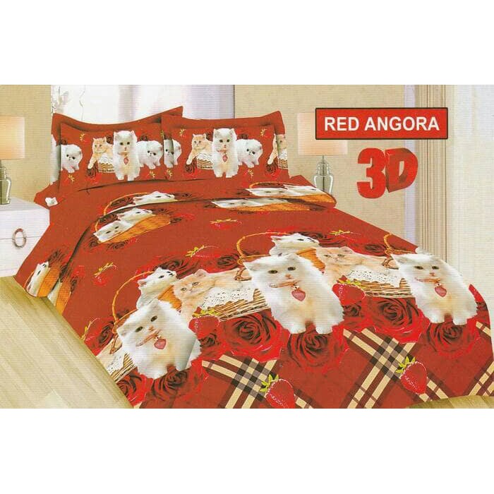 SPREI BONITA RED ANGORA B4 No.1 KING 160 SEPRAI KUCING CAT PUTIH MERAH