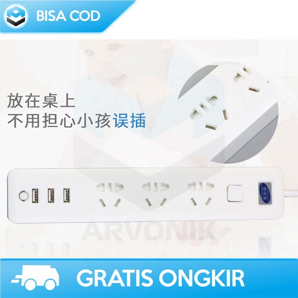 POWER STRIP COLOKAN LISTRIK STOP KONTAK 3USB PORT DAN 3 ELEKTRIK PLUG