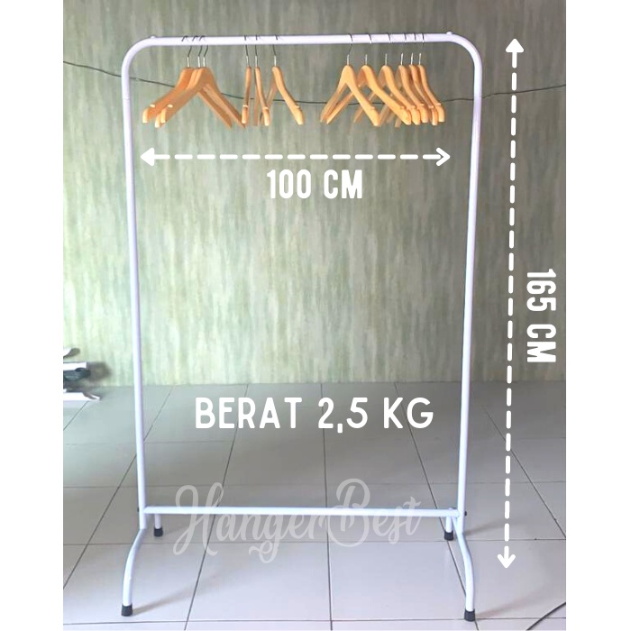 Gawang Baju Besi Model Putih FullCoating 100 cm Jemuran Baju Warna Putih Minimalis Display Ukuran 1 Meter Stand Hanger / Gantungan Baju Palang 1