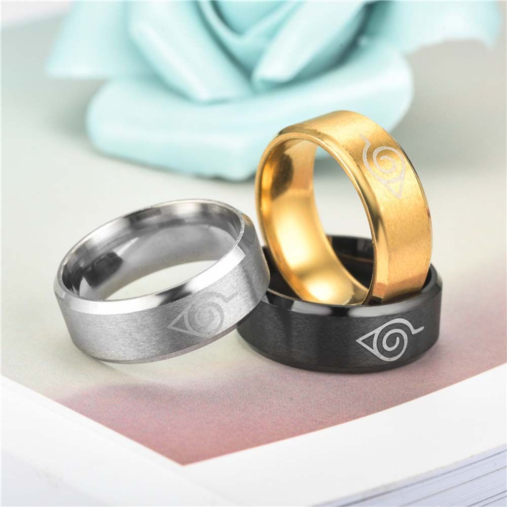 MXBEAUTY Unique Naruto Rings Black Stainless Steel Anime Finger Rings Jewelry Accessories Sasuke Itachi Ninja Konoha Uzumaki Symbal Anime Fans Gifts Unisex for Men Women Titanium Steel Ring/Multicolor