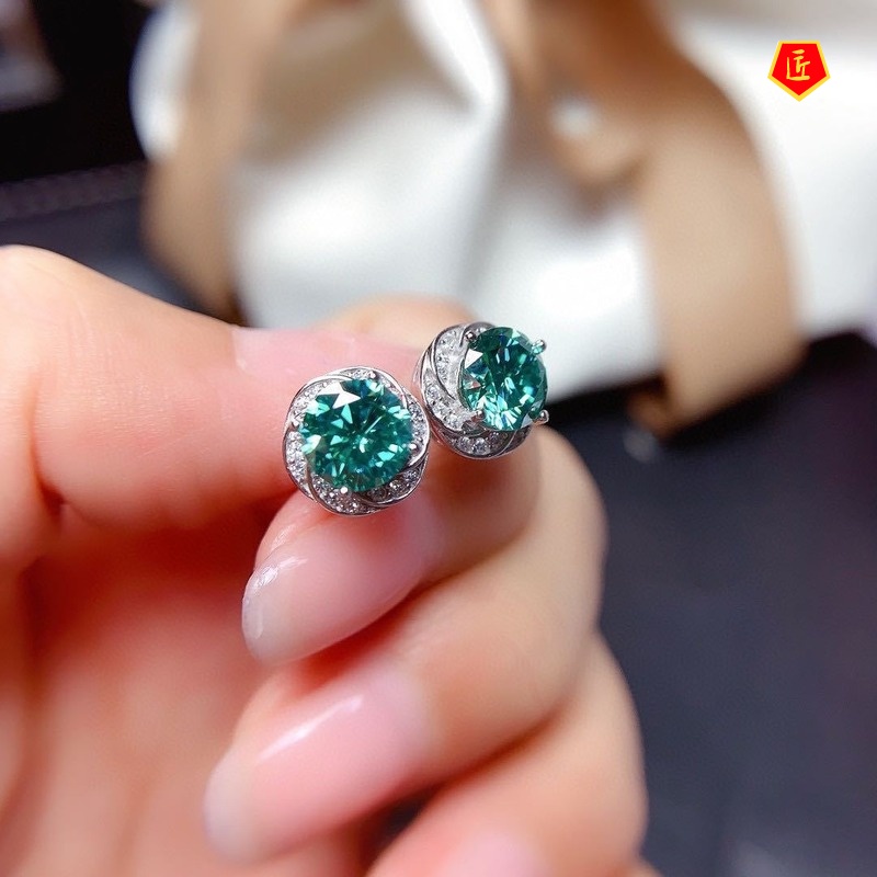 [Ready Stock]Classic Fashion Pt950 Green Moissanite Stud Earrings for Women