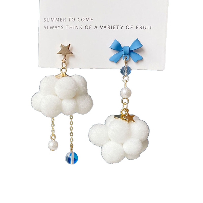 Siy Anting Tusuk Gantung Desain Awanpompom Warna Putihbiru Gaya Romantis Untuk Wanita 2021