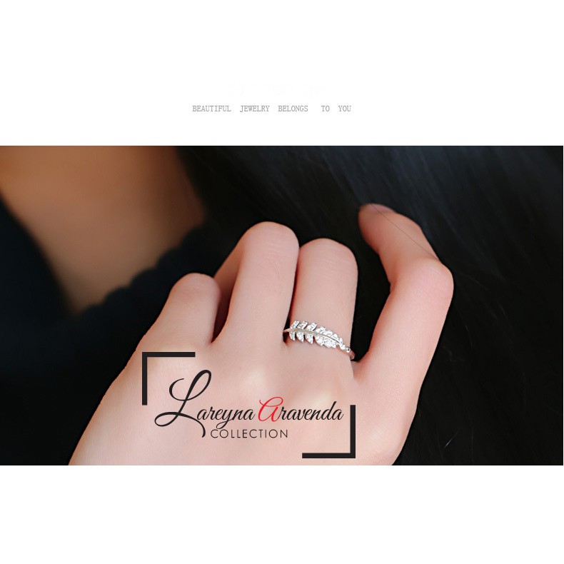 Cincin Titanium Ring Model Daun Kristal Crystal Mewah Anti Karat Non Alergi CC018