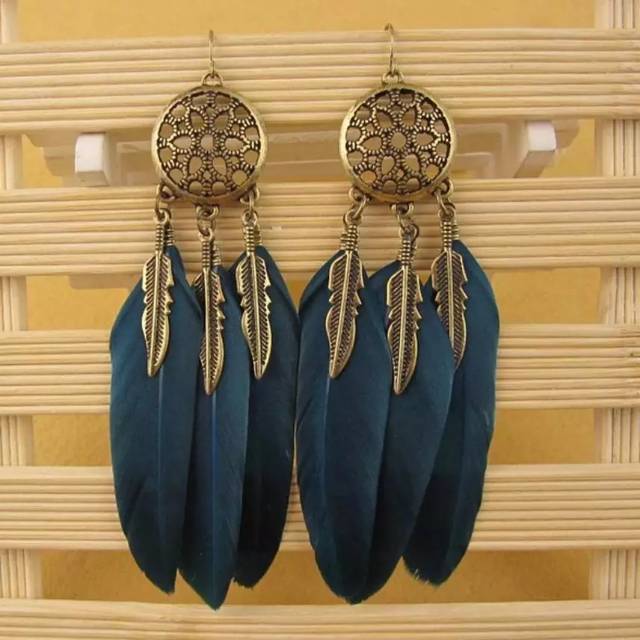 Anting Pesta Boho Bohemian - Anting Gantung Bulu Import