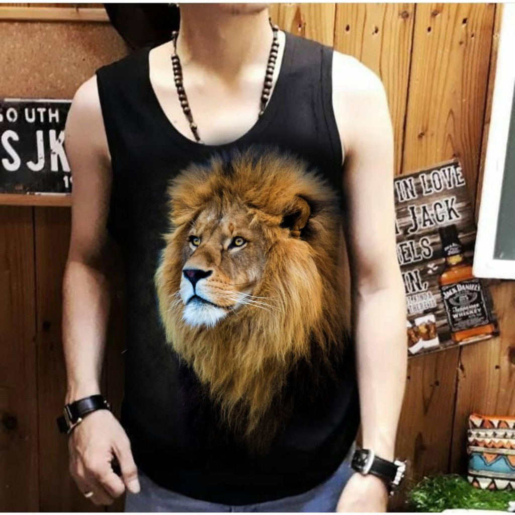 Singlet Pria Tanpa Lengan / Gambar Singa / UK L-XL / Shalch Trendy