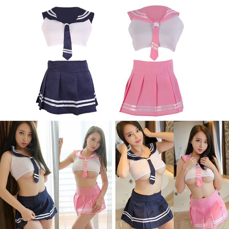 Sexy Sailor Uniform Seragam Sekolah Jepang Seifuku Cute Pendek Dasi Tali Belakang