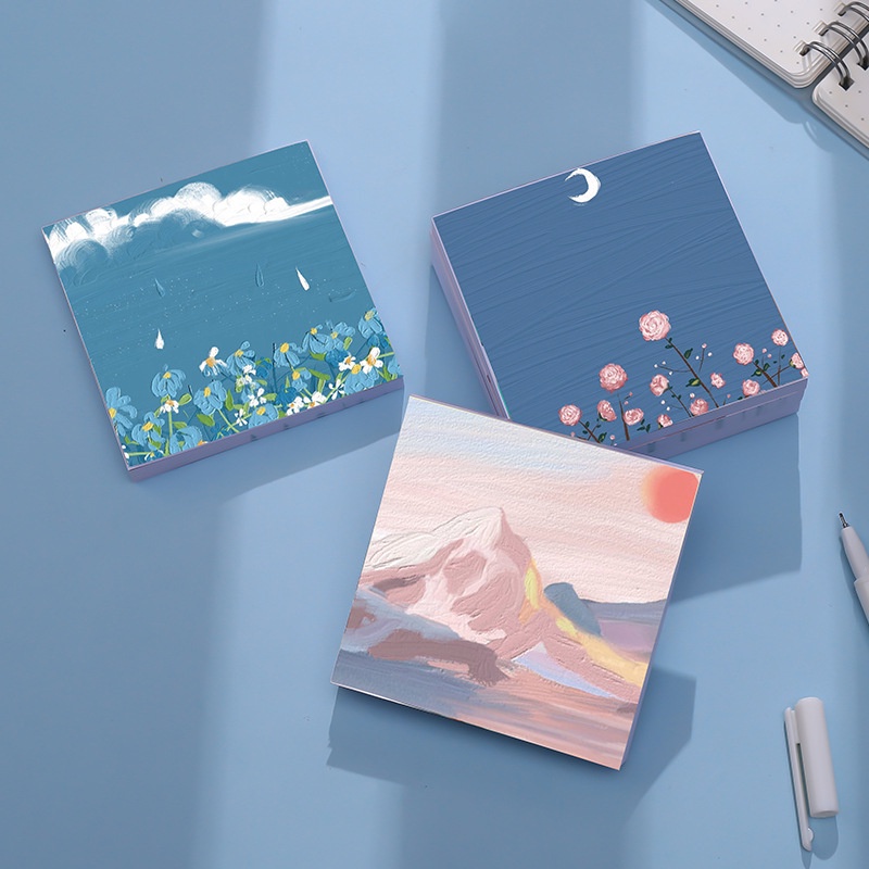 90 Pages/pcs Creative Colorful Moon Sea Flower Landscape Pattern Convenience Sticky Note Memo