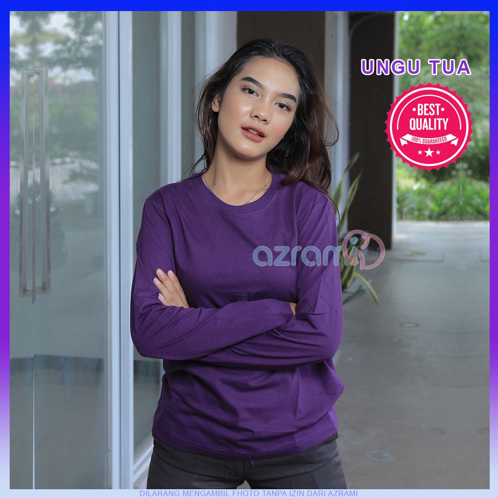 AZRAMI - Kaos Polos Wanita Lengan Panjang Premium Warna Ungu Tua