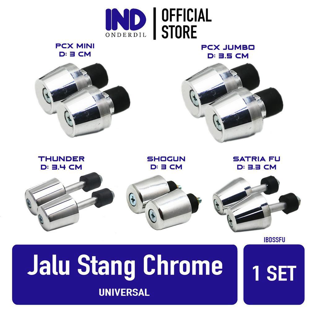 Jalu Stang Chrome PCX Jumbo Mini Thunder Satria FU Shogun Motor Matic Bebek-Sport Universal Bandul Tutup Ujung Setang Beat-FI-F1-Street-eSP &amp; Vario 150-125 LED Silver Besar Kecil