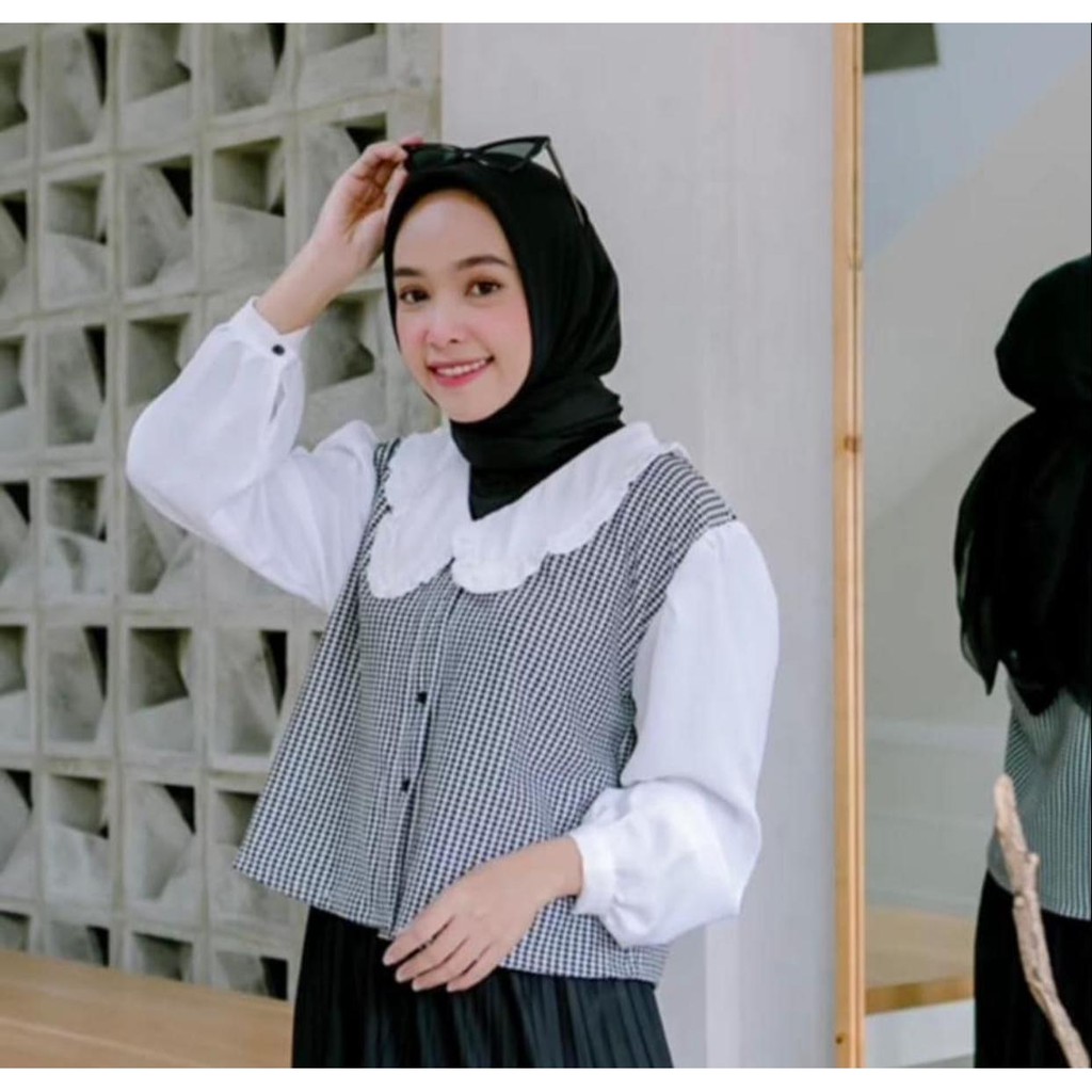 1KG MUAT 5PCS | CICA BLOUSE TARTAN KOMBINASI RUFFLE TOP HITS OOTD SELEBGRAM FASHION GROSIR MURAH