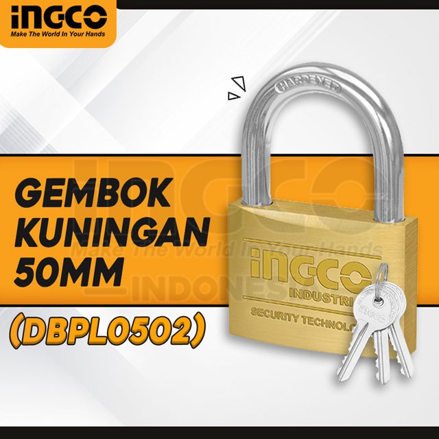 INGCO DBPL0502 GEMBOK PAGAR GUDANG KUNINGAN BRASS PADLOCK HARD 50mm