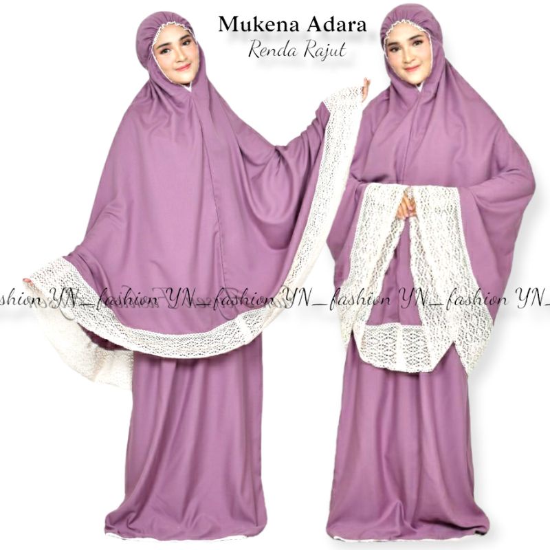 mukena adara katun polos renda rajut | mukena katun premium | mukena traveling dewasa | mukena katun
