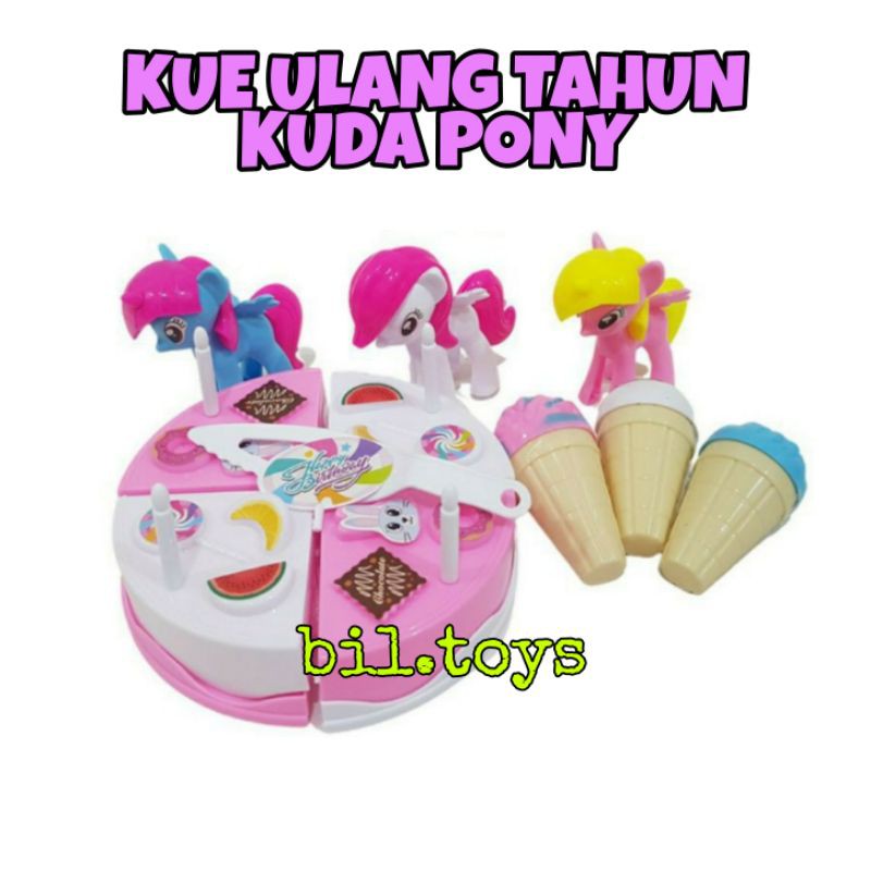 ROTI ULANG TAHUN MAINAN ANAK POTONG KUE TART 3 KUDA PONI,  ICE CREAM LM3