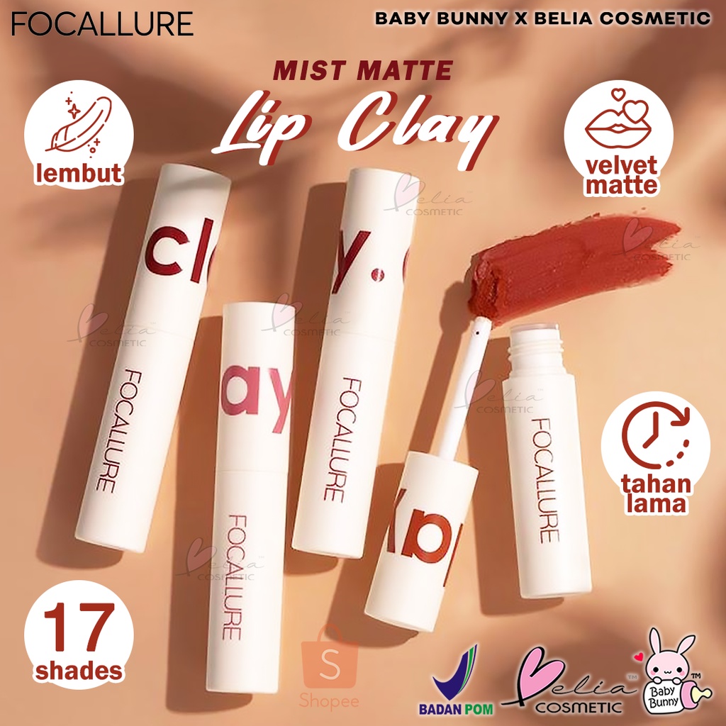 ❤ BELIA ❤ FOCALLURE Lip Clay Pillowy Soft Liquid Lipstick FA179 True Matte Liquid Lipstick | Lip Velvet Mist | Lipstik | Lip Cream BPOM