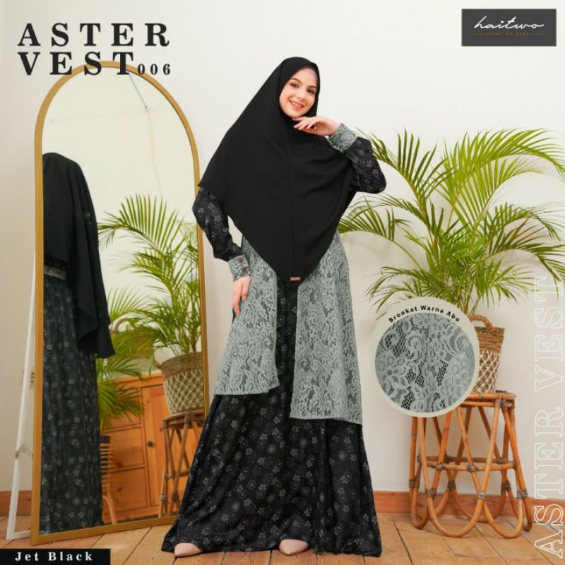 HAITWO Gamis Syar'i +Hijab ASTER VEST 006 - Jet Black |Snow White #New Product 2021 By Haitwo Haihai