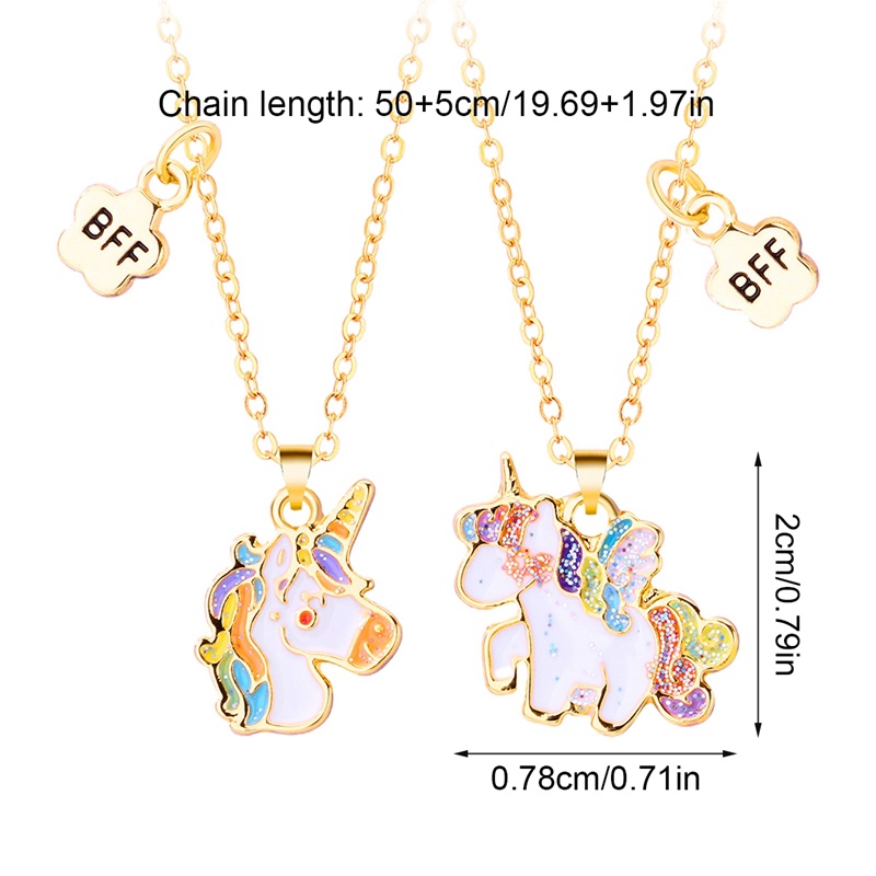 2pcs / Set Kalung Rantai Liontin Unicorn Lucu Untuk Wanita