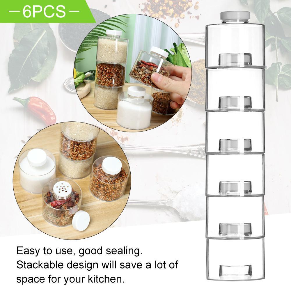 Solighter 6PCS/Set Toples Bumbu Hadiah Kotak Transparan Alat Dapur Botol Susun Sendiri