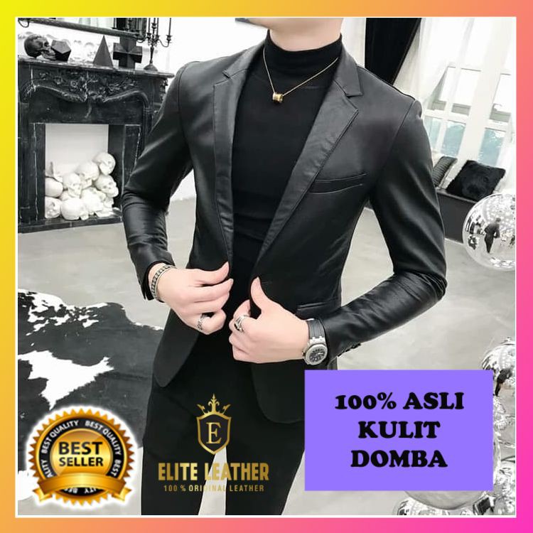 JAKET KULIT COWOK MODEL JAS KEREN HITAM ELEGAN BERGARANSI STYLE EL53