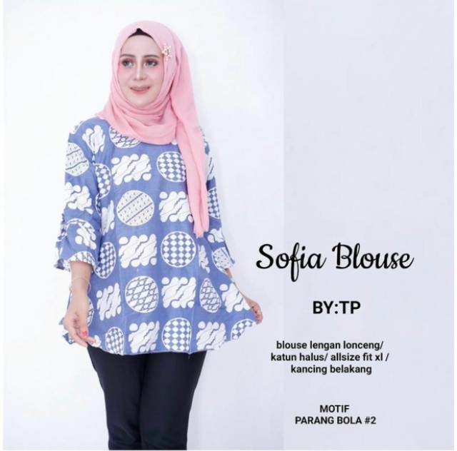 Blus Sheena atasan Batik Modern Muslimah Cantik Kerja Kantoran Kasual