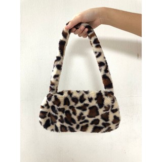 fluffy leopard print shoulder bag