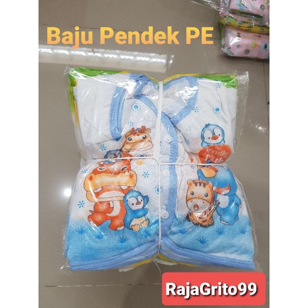 Baju Bayi Lengan Pendek Putih sablon - print isi 1 lusin bahan Polyster / Baju pendek Bayi Motif, PE newborn ( 12 pcs)