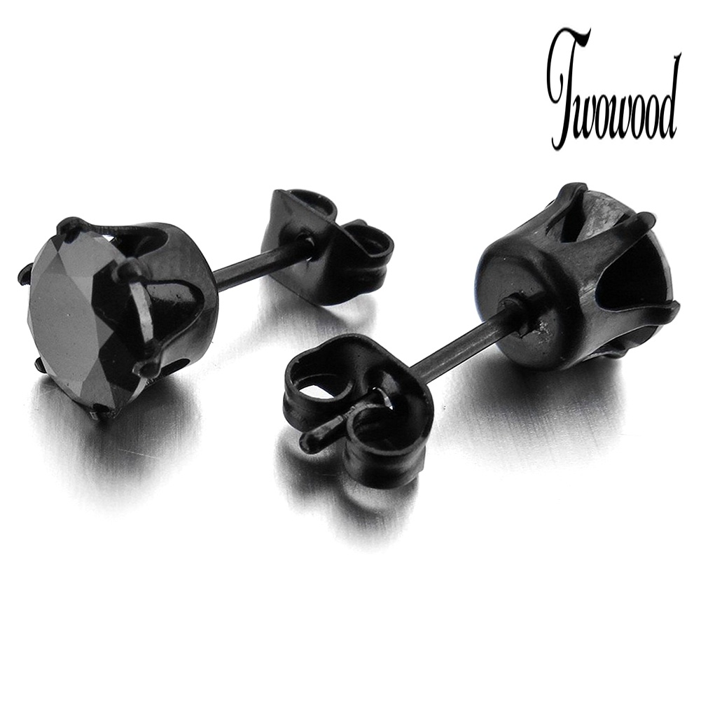 1pc Anting Stud Cubic Zirconia Warna Hitam Ukuran 6 / 8mm Gaya Punk Untuk Pria Dan Wanita