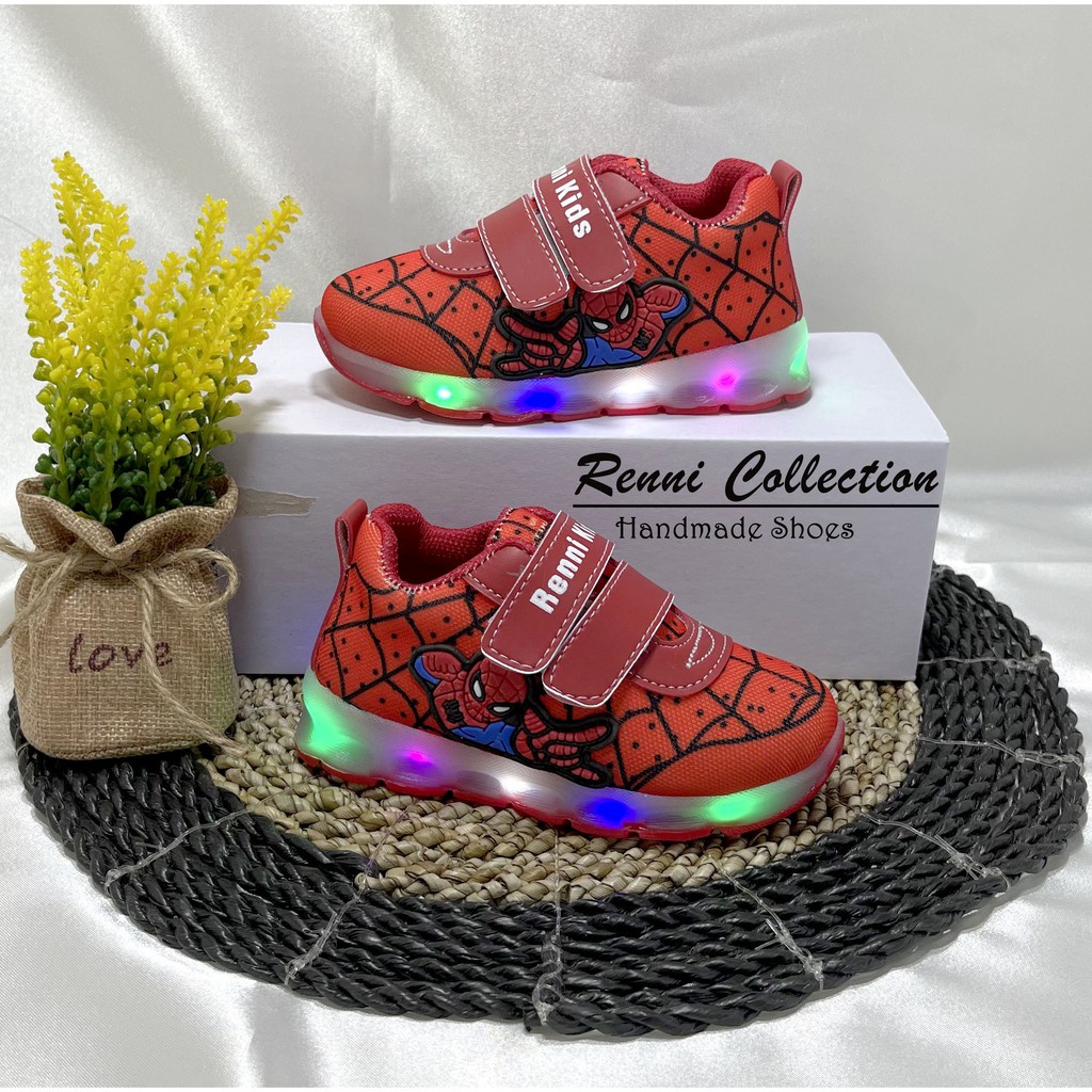 Sepatu Anak LED Spiderman/Sepatu Anak/Sepatu Spiderman/Sepatu Sekolah/Sepatu Lampu/Sepatu Karakter lampu