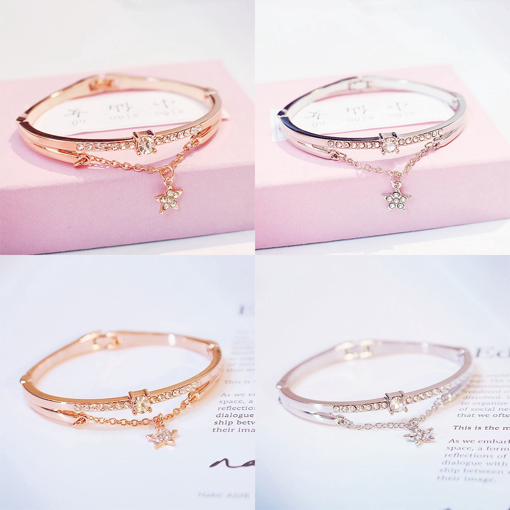 YEEZII Luxury Crystal Gold Star Bangle Vintage Charm Multilayer Bracelet Women Accessories Jewelry Gift