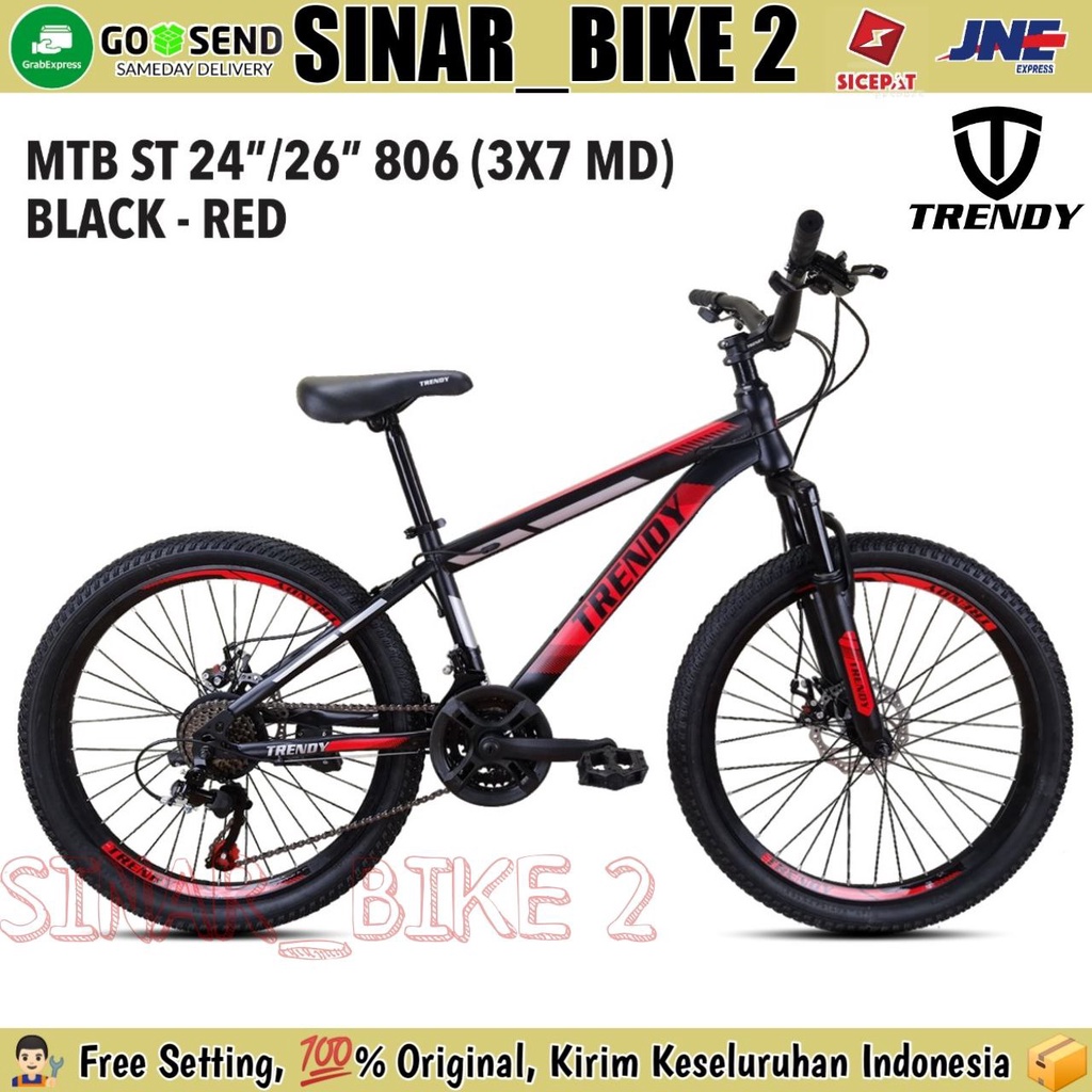 Sepeda Gunung MTB TRENDY 806 Discbrake Ukuran 24 &amp; 26 Inch 21 Speed