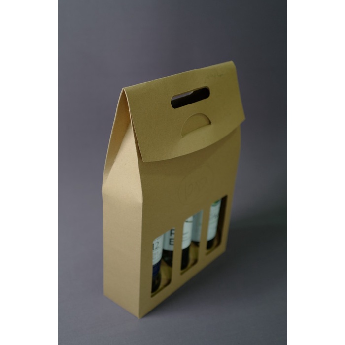 Wine Packaging Window Bag 3 Brown Kraft - Paper Bag Jinjing Box Wadah Isi 3 Botol