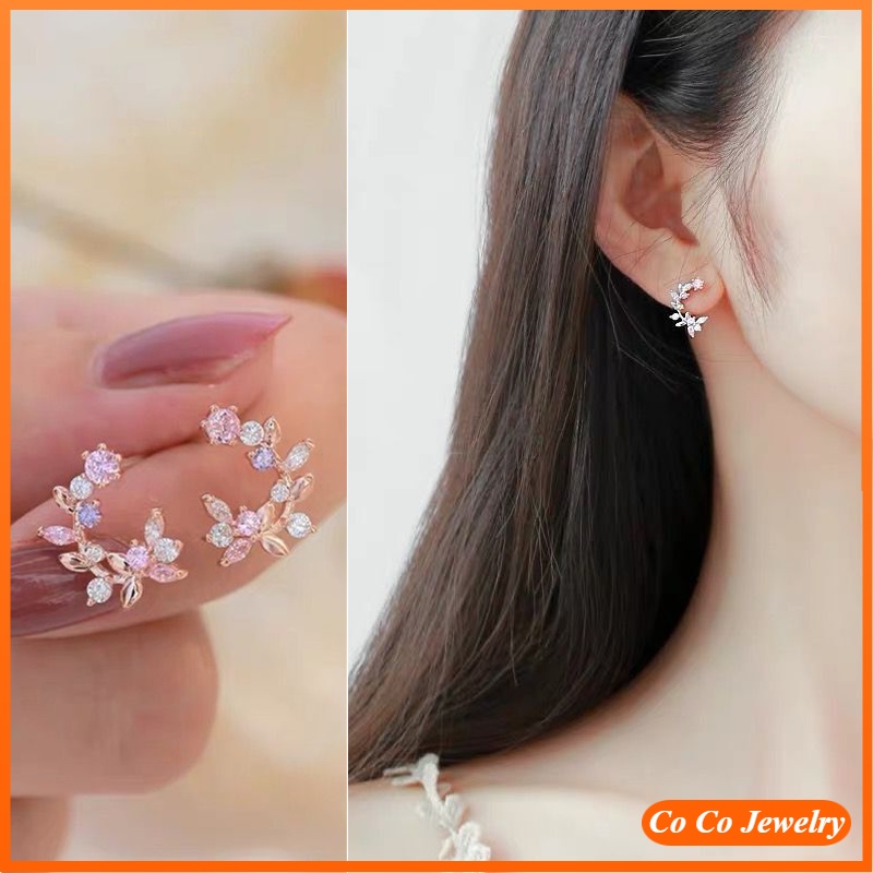 Coco Anting Tusuk Gantung Temperament Bahan Sterling Silver 925 Desain Bunga Gaya Koreasimple Untuk Wanita