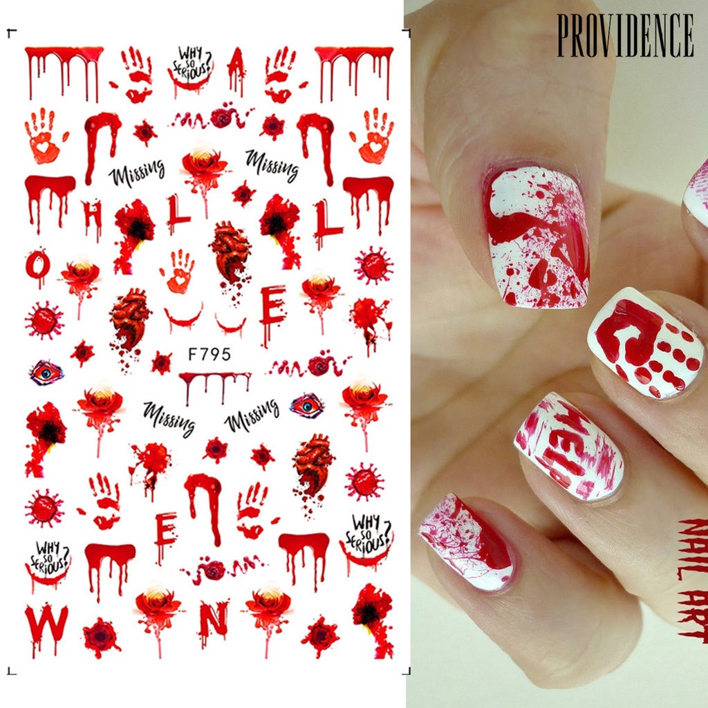 Providence 2Pcs/Set Bloody Nail Horror Sticker Halloween Patterns Red Eyes Unique Hands Sliders Suture Scars DIY Stickers for Female