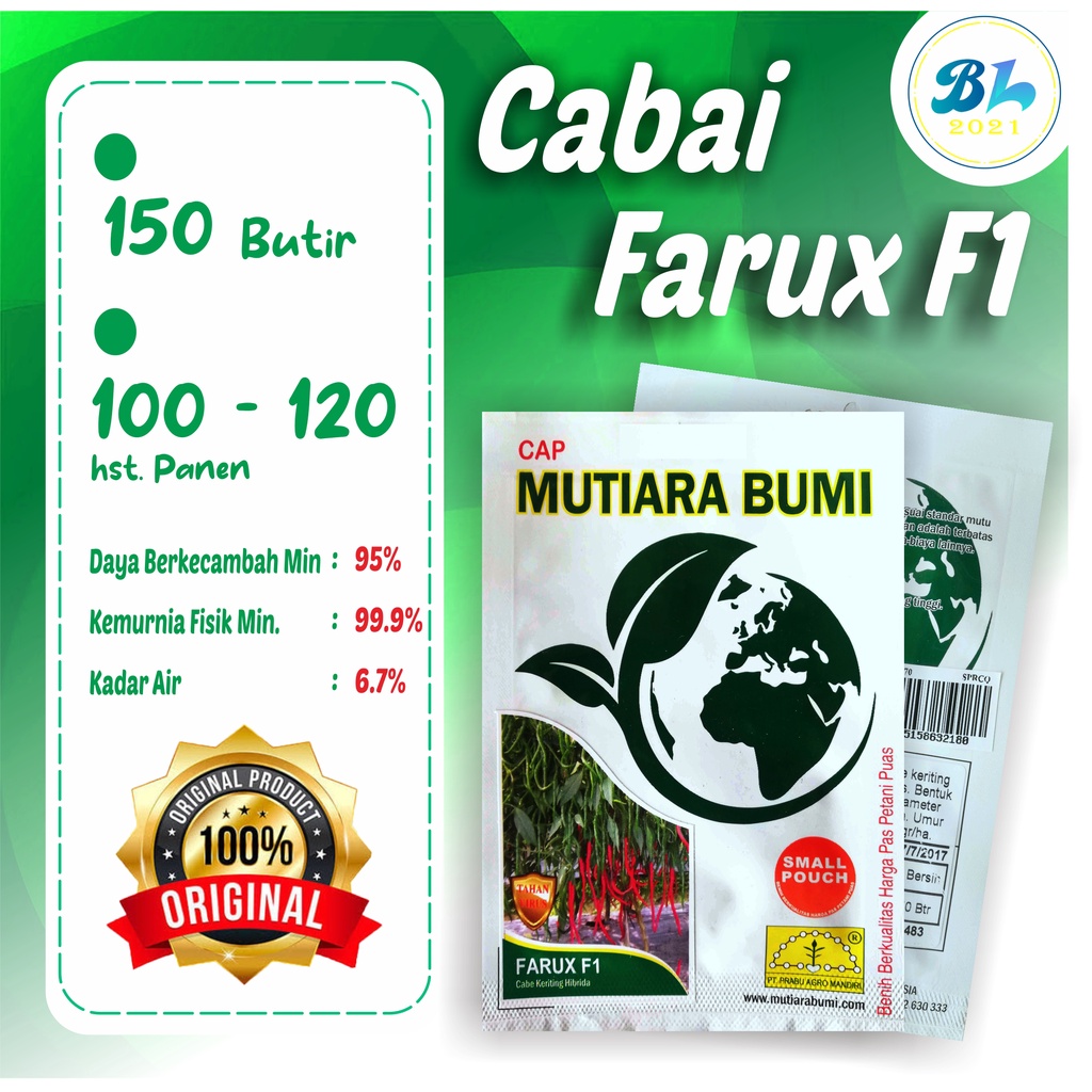 Benih Bibit Cabe Keriting Farux F1 150 Butir - Cap Mutiara Bumi