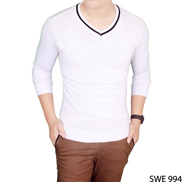 Sweater Rajut Pria Polos Rajut Putih – SWE 994