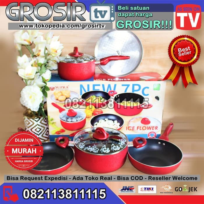 Panci Anti Lengket Set Kuning / Kitchenware Lemona Set HA186 Supra Ice Flower Set 7 Pcs Teflon Inte