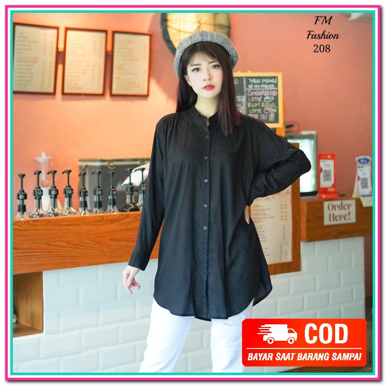 Kemeja Kuliah / Atasan Muslim Wanita Kemeja Kemeja Hitam Wanita S NC976 Tunik Wanita Kerah Shanghai